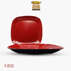 [COD] Promo Grosir Melamin P87A3 Piring Kotak Makan Besar Ceper 8 Inch Golden Dragon Melamine 2 Warna Tebal Kuat Dan Anti Pecah