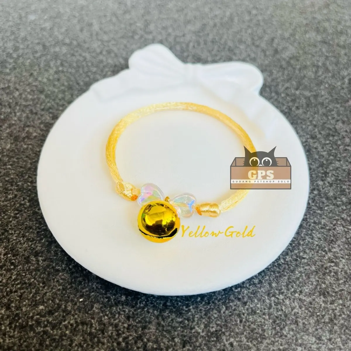 Kalung Kucing korea Bahan Satin variasi manik Love lonceng 14mm