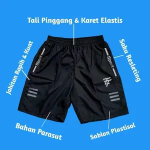 Celana Pendek Parasut Saku Resleting untuk Olahraga, Running, Jogging, dan Gym Sport