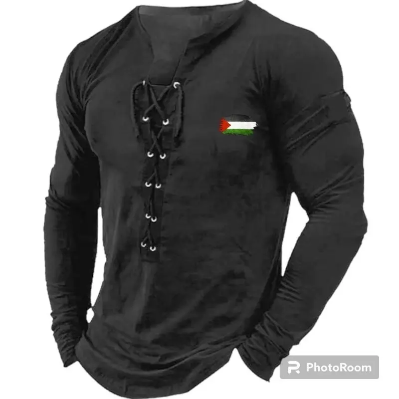NO - Kaos Lengan Panjang V Neck Tali Palestina Distro