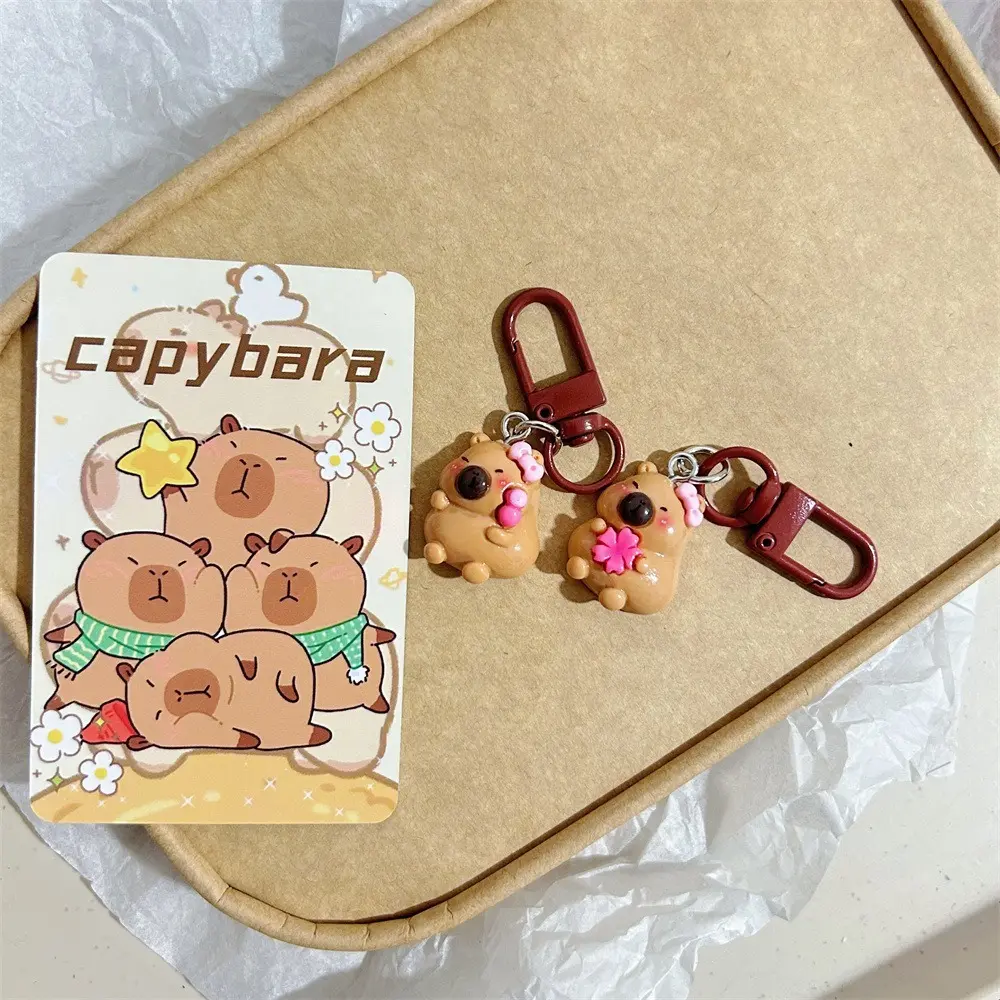 Cute Cartoon Capybara Keychain Colourful Kawaii Bag Pendant Resin Decoration Car Key Ring