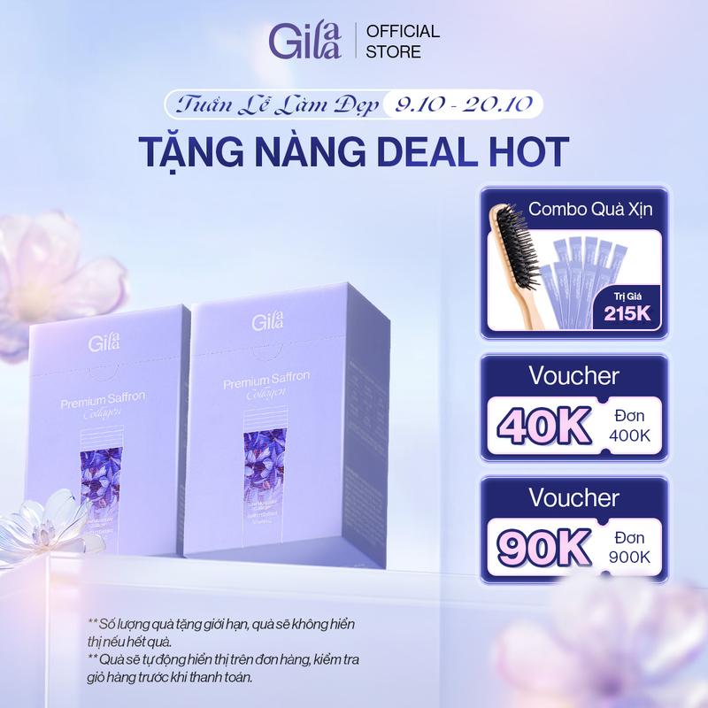 [Tặng Lược Cao Cấp +10 gói collagen] Combo 2 Hộp TPBS Premium Saffron Collagen Gilaa Hàn Quốc Chính Hãng -Dạng Bột Uống Hỗ Trợ Bổ Sung Collagen (2gx120 gói)