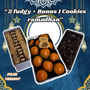 { Exlusive } 2 Fudgy Brownies 20X10 CM + Bonus Cookies Ramadhan  PILIH VARIANT )