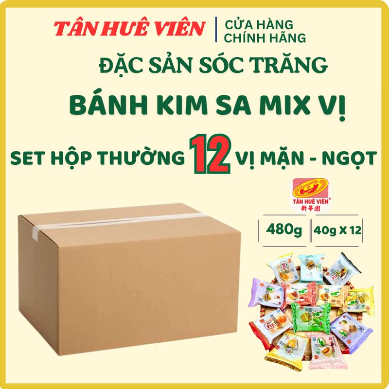TÂN HUÊ VIÊN SET HỘP THƯỜNG MIX 12 VỊ MẶN - NGỌT Bánh pía Kim Sa Trứng Muối Chảy Mini - Hộp 12 Bánh - Snack Ăn Vặt - Food Cake
