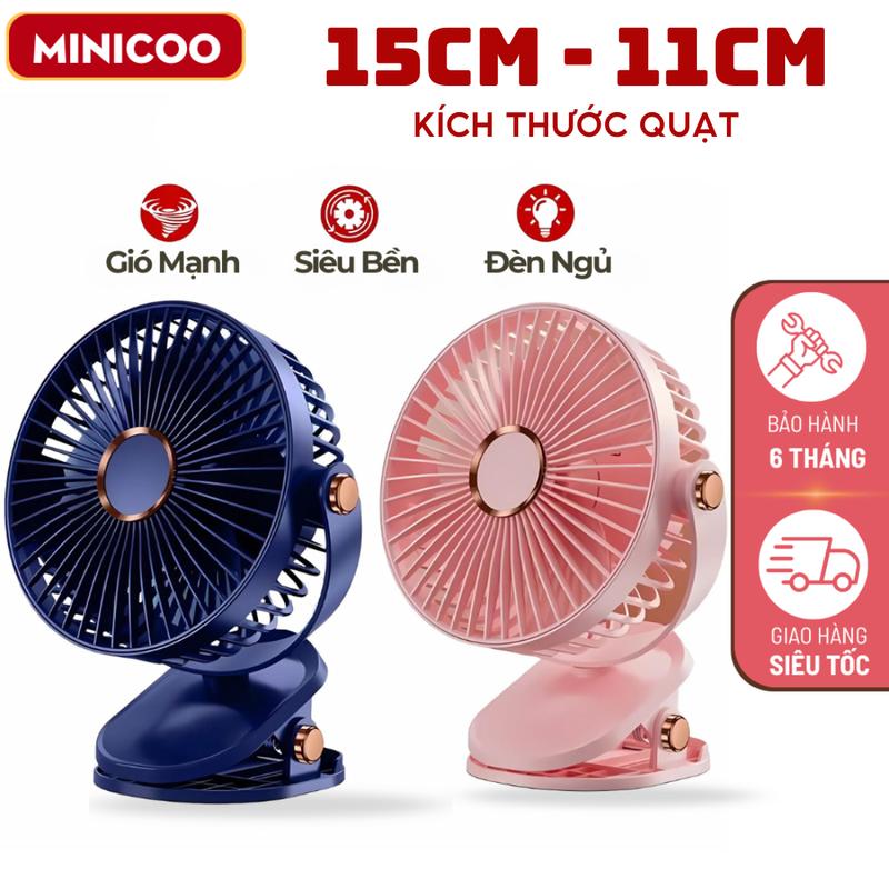 Quạt Tích Điện Quạt Điện Kẹp Bàn Tích Hợp Đèn Ngủ Xoay 360 Độ Có Kèm Dây Sạc quạt mini Phụ Kiện