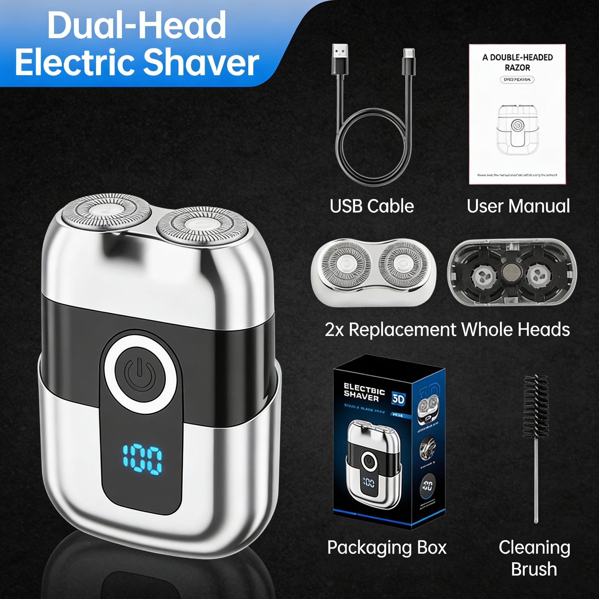 Shaver Listrik Pria Ganda Kepala Mini Portabel Tahan Air Layar LED | Men's Double Head Electric Shaver Mini Portable Waterproof with LED Display