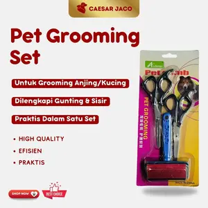 GROOMING SET Gunting Lurus + Sasak + Sisir Kawat Anjing Kucing Hewan