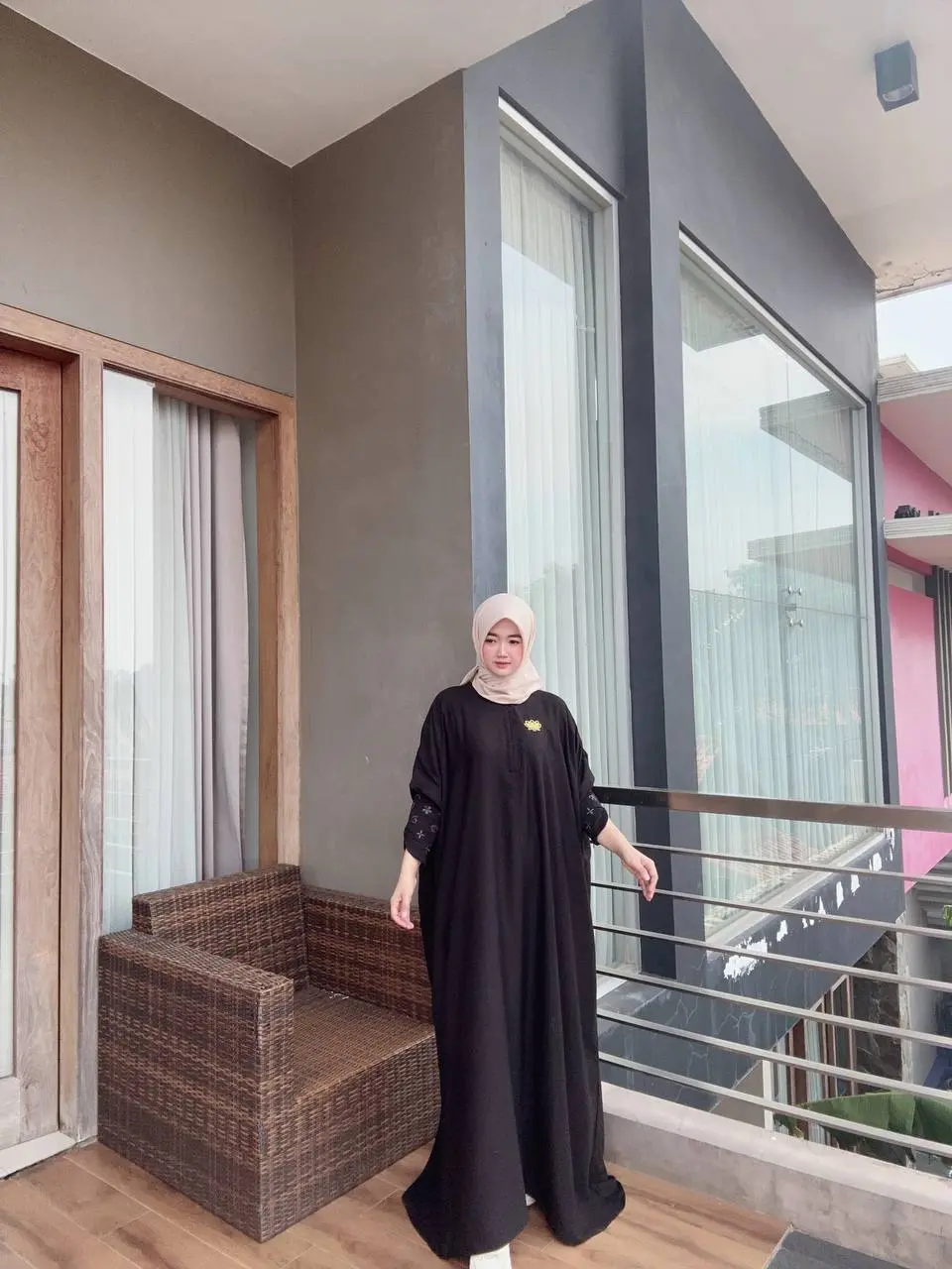 Kaftan Safira Bordir Busui Resleting Muslim Simple elegan Dress wanita Twill Abaya Nyaman Panjang
