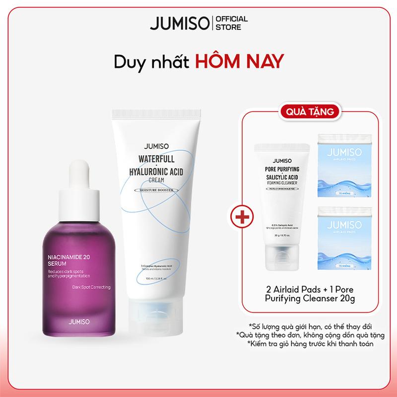  Jumiso Bộ đôi JUMISO Bright & Bouncy Dou serum Niacinamide 20% & kem dưỡng Waterfull Hyaluronic Acid 100ml - Tinh chất làm sáng da mờ thâm khóa ẩm 