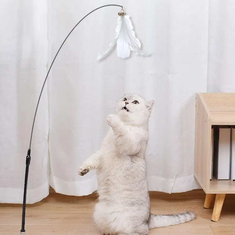 Strong suction cup cat teaser with bell long rod detachable cat self-entertainment toy