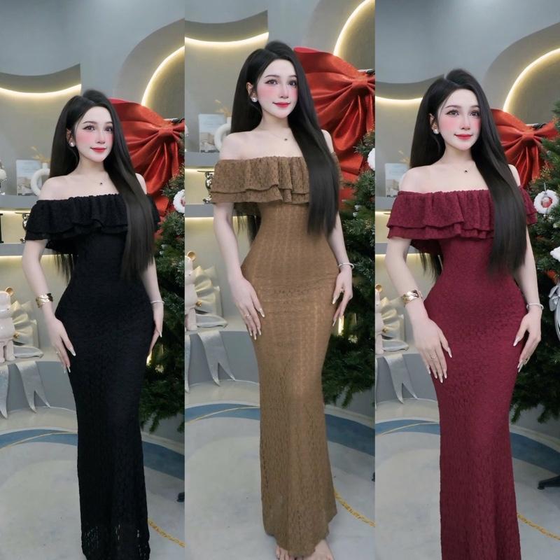   Có sẵn  Đầm ôm body ren hoa dài bẹt vai mặc được nhiều kiểu Kho Sỉ Hải Chuyền Đ577 