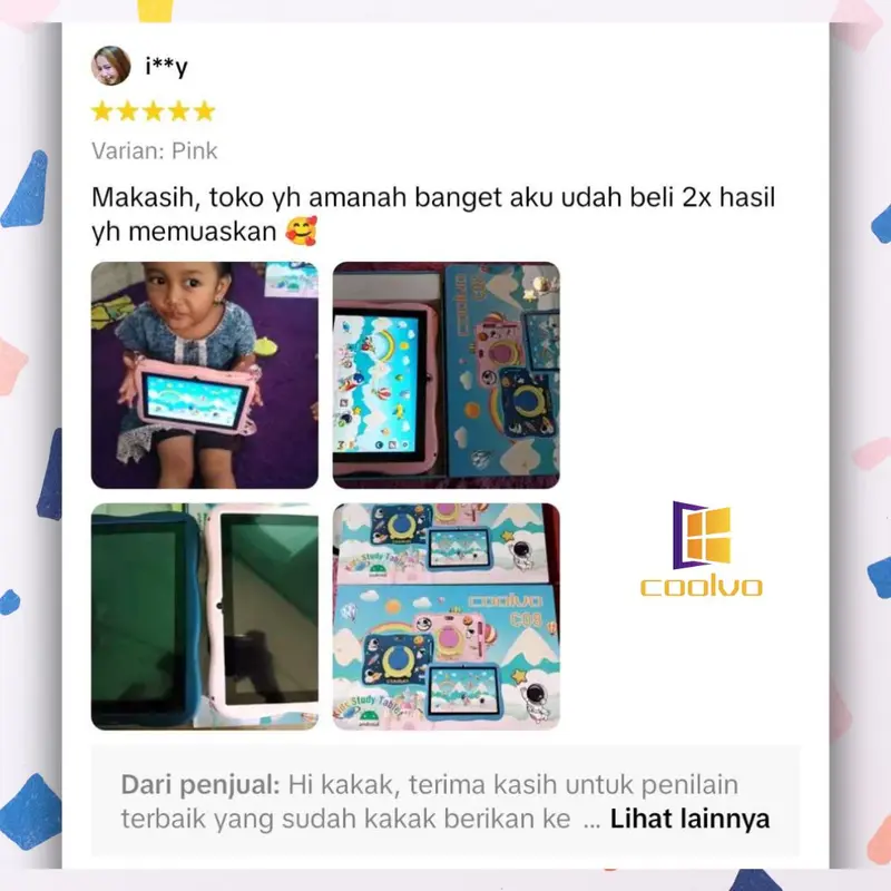 COOLVO C07-New TABLET ANDROID 2025 Versi 13 Pink Biru Blue Layar FULL HD 4/64GB Anti Radiasi Tab Edukasi Belajar Game Bermain Edukasi 2