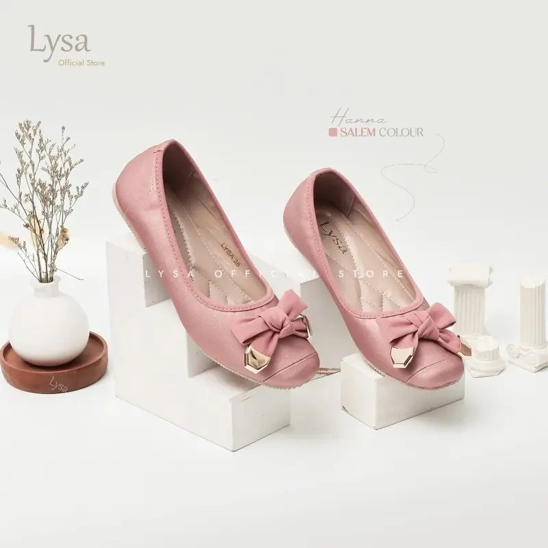 Lysa Sepatu Flat shoes Wanita Korea Hanna Empuk Premium Variasi Besi Gold - Hf21 Black Cewek 3