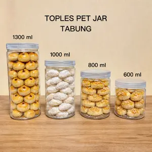(12 PCS) TOPLES TABUNG PLASTIK PET JAR 400ml 600ml 800ml 1000ml 1300ml KUE LEBARAN PUTIH TRANSPARAN