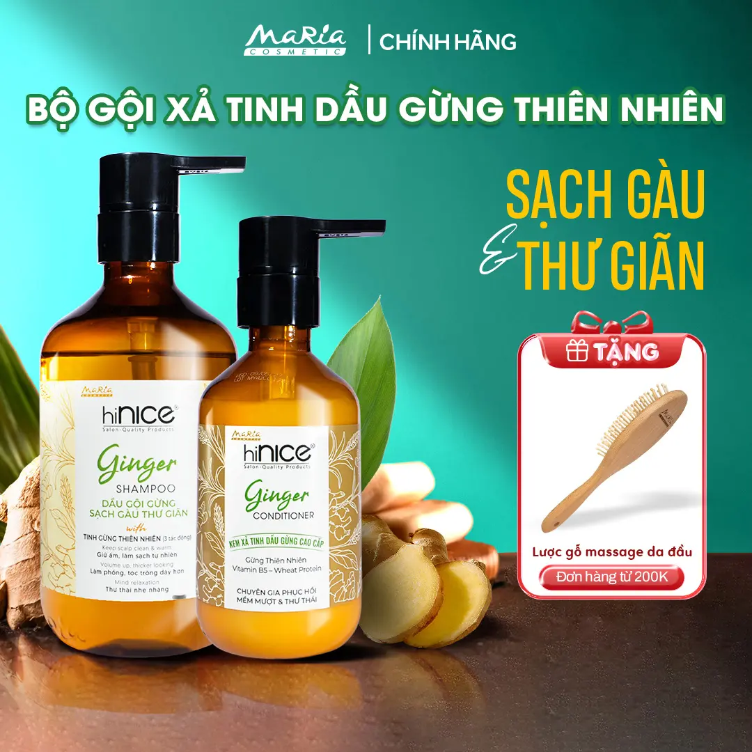 Bộ Dầu Gội Kem Xả Tinh Dầu Gừng Thiên Nhiên hiNICE Ginger Shampoo Hỗ Trợ Giữ Ẩm, Sạch Gàu Da Đầu