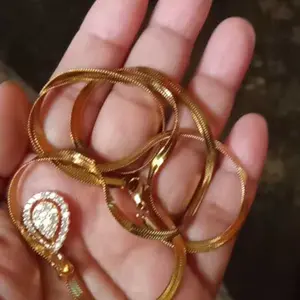KALUNG TITANIUM GEPENG LIONTIN BUTIR PRMATA OVAL ANGGUN DAN ELEGAN ANTI KARAT TAHAN PUDAR