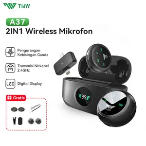 TNW A37 2-In-1 Wireless Microphone Clip On Mic HP Plug & Play Magnetic Mikrofon Dual Lavalier Microphone Untuk Live Stream YouTube Interview Noise Reduction Auto Sync