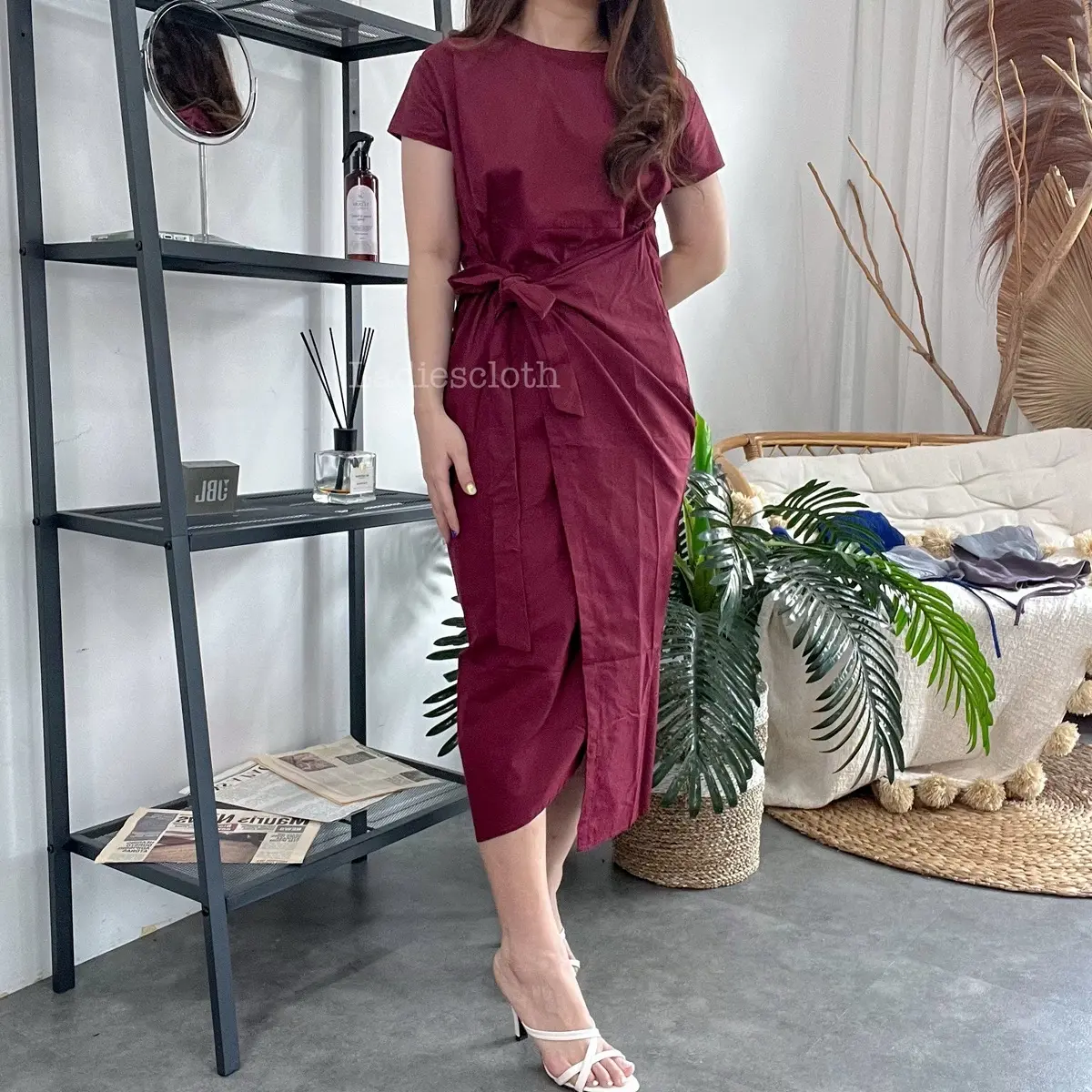 Ladiescloth Casual Dress wanita| Dress katun | rok lilit | ibry wrap skirt | tied dress | dress simple | dress kantor | wrap dress Slit Midi Fit