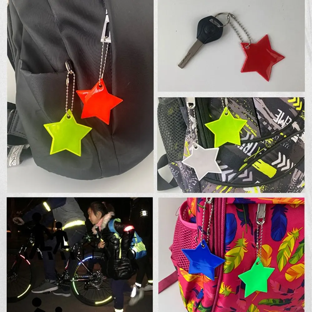 Creative Fashion  PVC Key Ring Star Pendant Keychain Handbag Accessories Reflectors Keyrings Safety Reflectors Keyrings