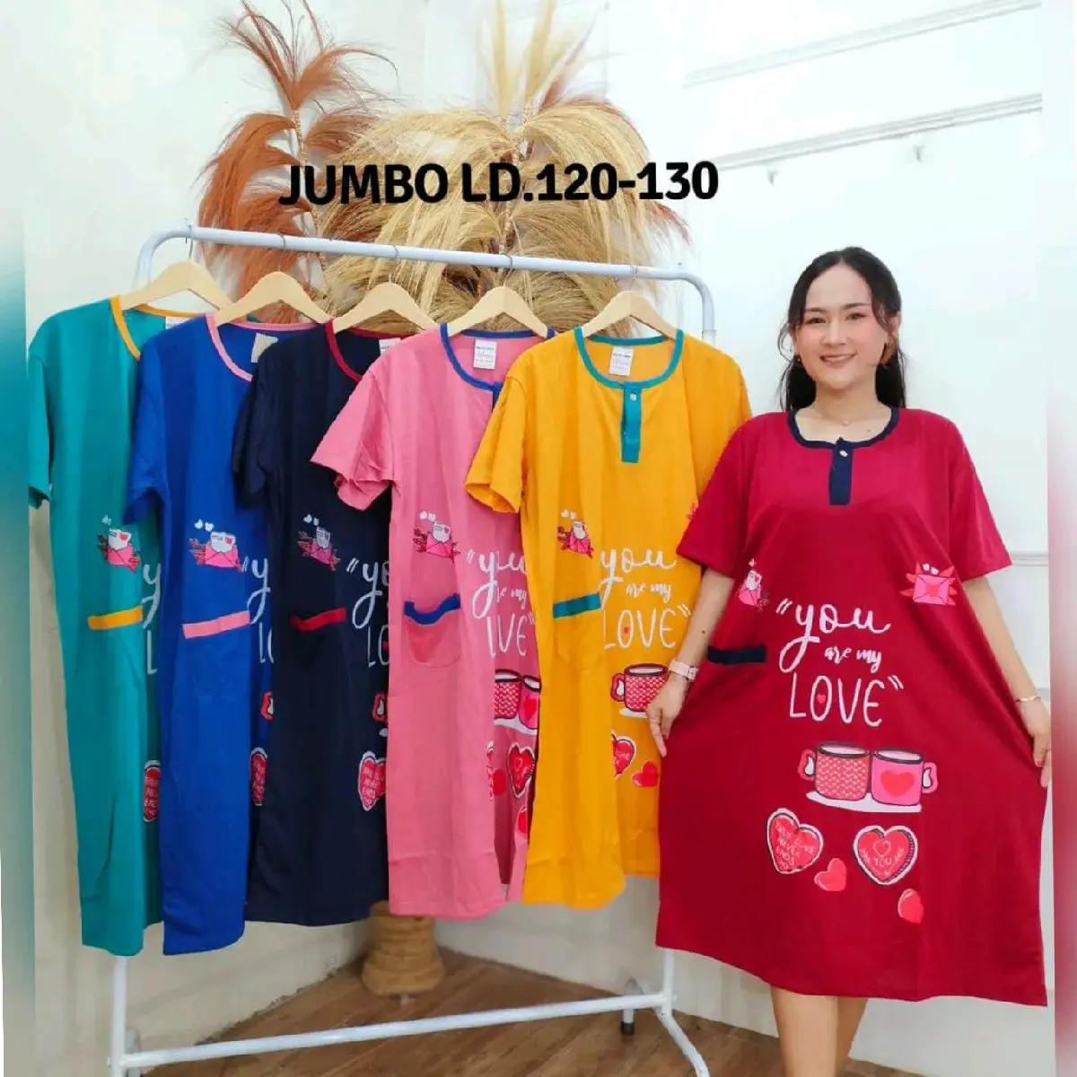 Paket Daster 3 pcs 100 ribuan daster Jumbo Ld 120 cm muat bb 100 kg an ( DASTER LOVE JUMBOO )