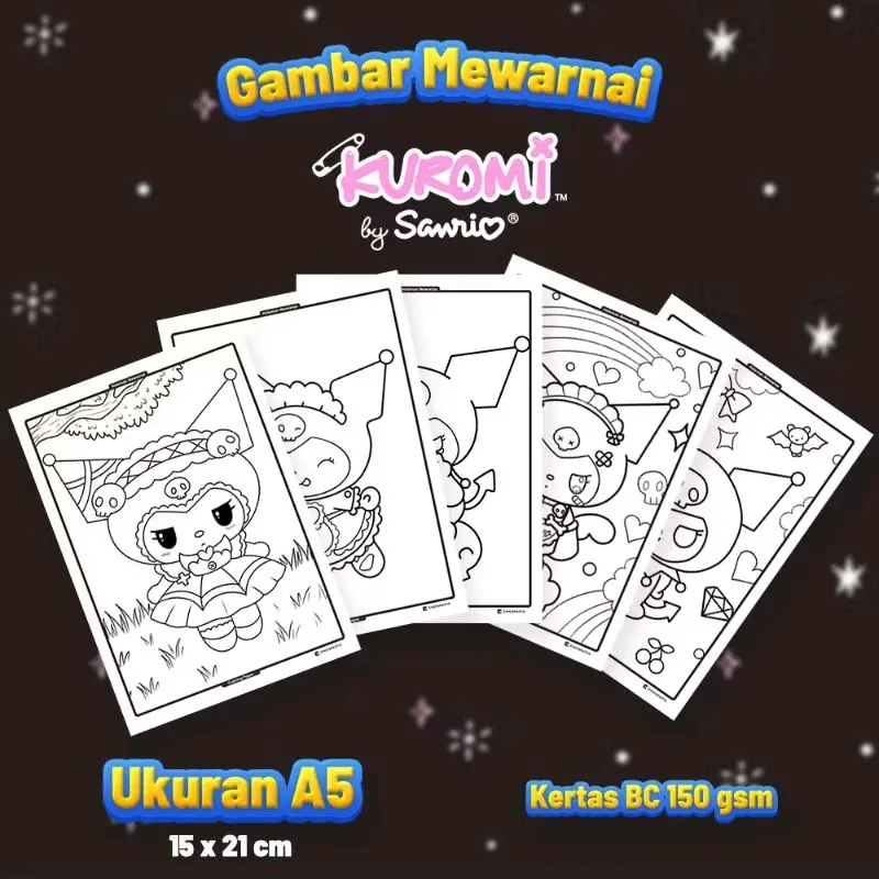 20 Lembar Mewarnai Kuromi HVS 100 GSM Ukuran A5 15x21 GSM - Toys