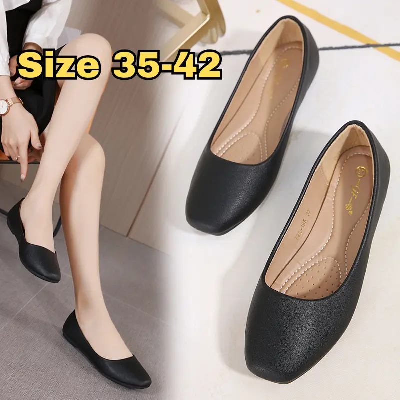 Size 35-42 Plain Doll Shoes for Women leather work shoes office shoes school shoes flat shoes Footwear Walking Shoes Slip on Girl Flats sandals