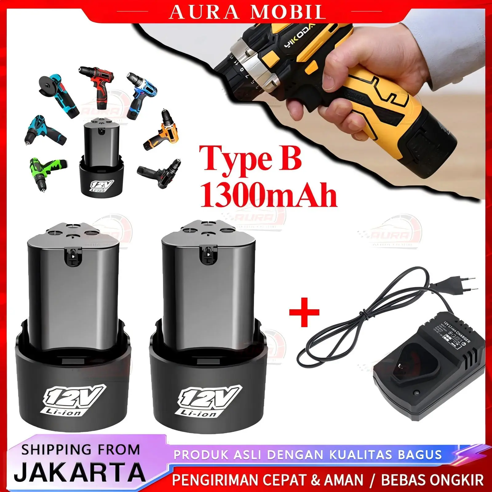 Battery 12v 1300mah Baterai Bor Tanpa Kabel 12v , Baterai Ori Batrei 12v 12 Volt Bor Cas Cordless Bor Li-ion Original Tyrex Cocok Cordless Mesin Potong Rumput 12volt