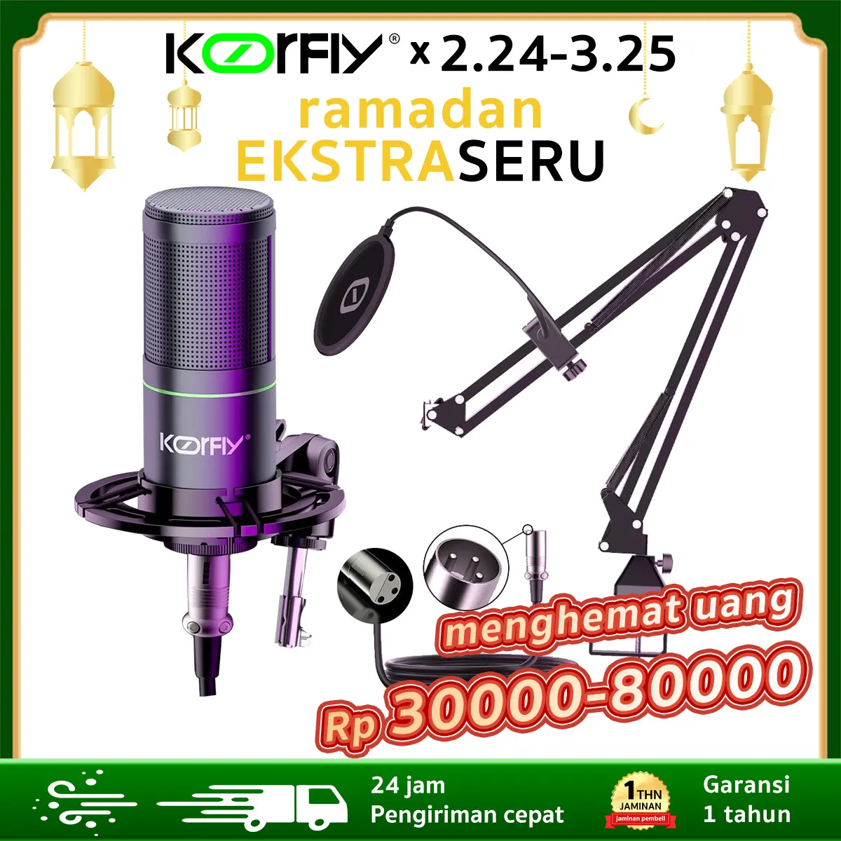 KOORFLY zx320 mic condenser XLR to XLR antarmuka Ori 48V mikrofon chip besar kondensor Kit mikrofon rekaman langsung dengan shock mount