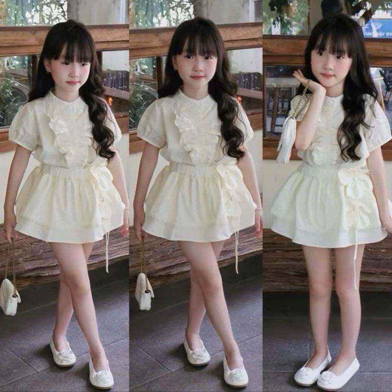   8-35Kg - Dung Kids 05 - G20 Set Sơ mi cổ bèo phối chân váy viền ren xoè Đính hoa xinh xắn tiểu thư cho bé gái 