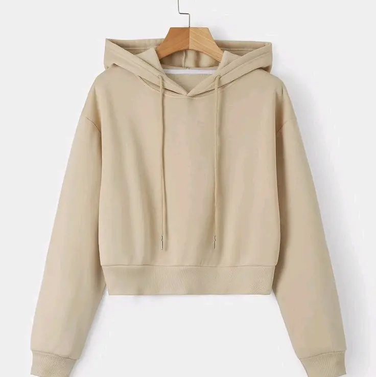 Sweater Crop Hoodie Wanita Fleece Lembut 7