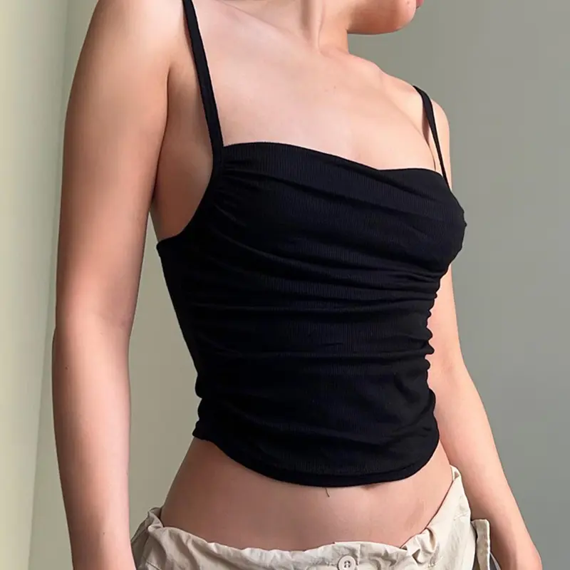 Áo Hở Eo Nữ Gothic Màu Đen, Phong Cách Y2K Cổ Điển Ngọt Ngào Và Dễ Thương, Áo Hai Dây Cơ Sở Đường Phố Cao Cấp Hàng Mới Về Mùa Hè 2024, Áo Nịt Ngực Thường Ngày Không Tay