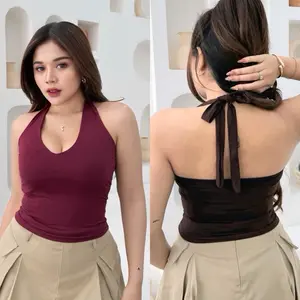 Adira tanktop V neck tanpa cup Bra bahan Rayon Spandek | tanktop Atasan Wanita Melar Stretch Crop atasan tank & tube Cewek Nyaman Panjang