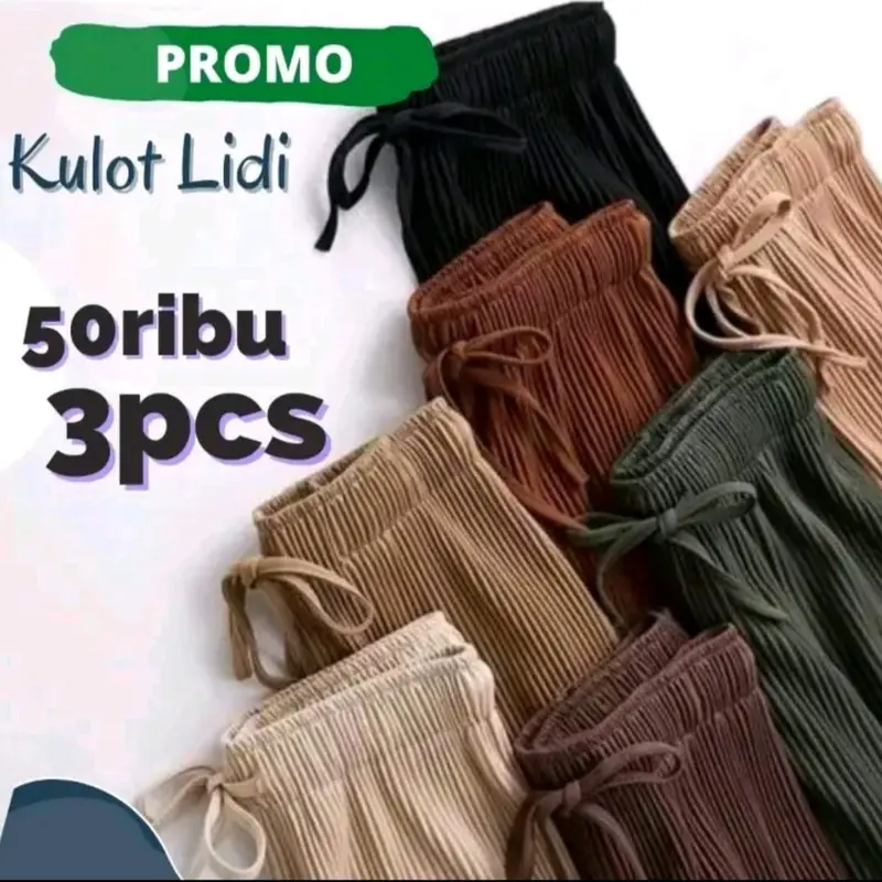 YC - 3 PCS CELANA KULOT PLISKET LIDI Pinggang Full Karet Celana  Panjang Wanita Dewasa Melar Bawahan Wanita Kekinian 0