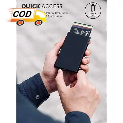 Dompet Kartu Pria Wanita Slim Slider Aluminium Aman Anti Pencurian RFID Cashless Kredit Card ATM KTP 5