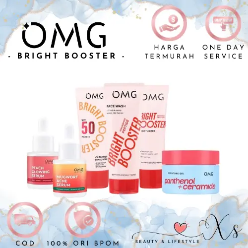 Paket OMG Oh My Glow Bright Booster Perawatan Wajah Lengkap,face wash,sunscreen, Moisturizer Pelembab Ceramide Cleanser