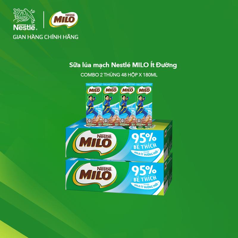 Nestlé VN Combo 2 Thùng Sữa lúa mạch Nestlé MILO ít đường 48 hộp x 180ml 12x4x180ml - LS2
