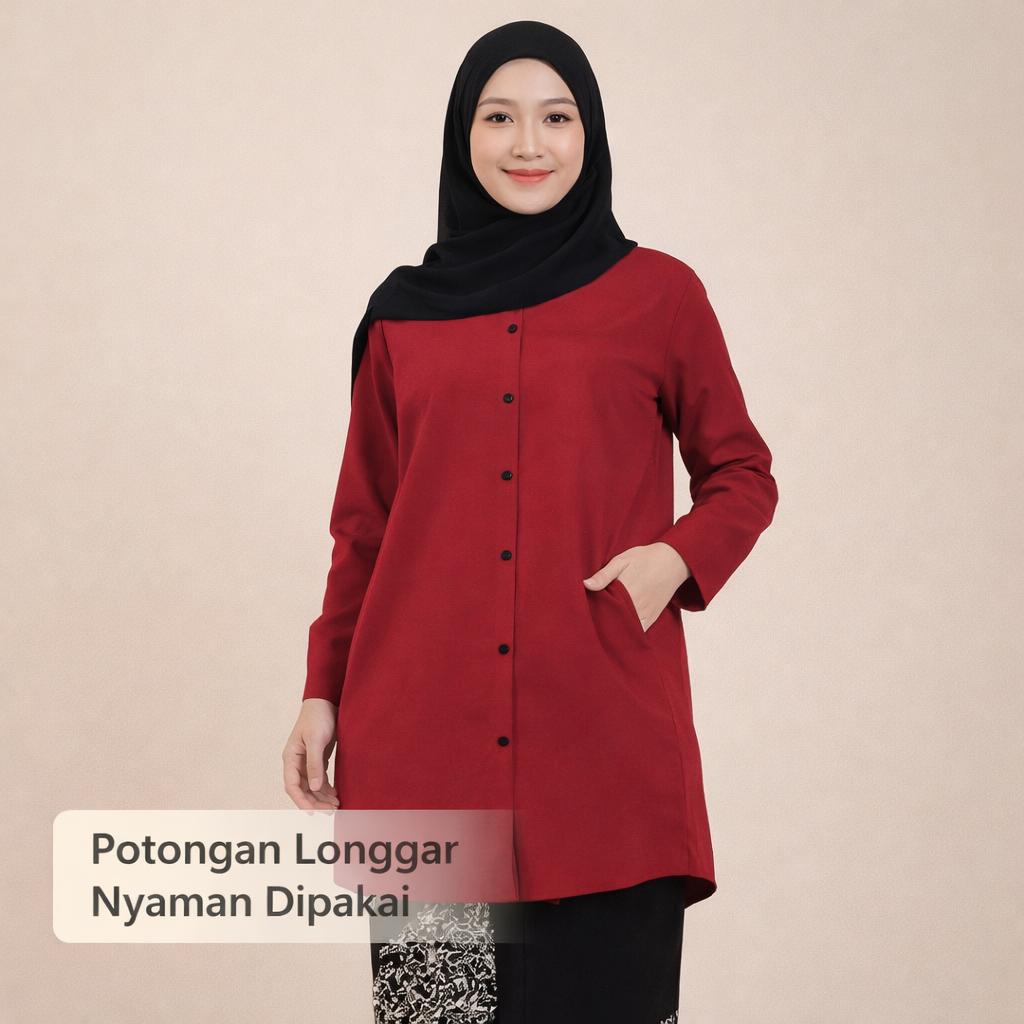 Tunik Wanita Katun Tebal Adem Anti Nerawang Oversize | Baju Muslim Lengan Panjang Wudhu Friendly Kerja Kantor Ngaji S-XXL Atasan Wanita Kekinian