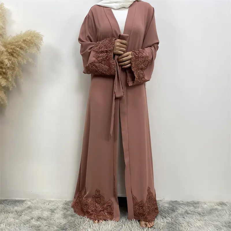 1989#  New fashion lace applique loose cuff open abayas 5 colors 7