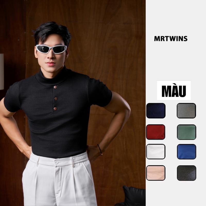 Áo Thun Nam Tay Ngắn Cổ Lọ Phối Ba Nút Form Body Cotton Tăm Gân Thương Hiệu Mr Twins Nam Menswear