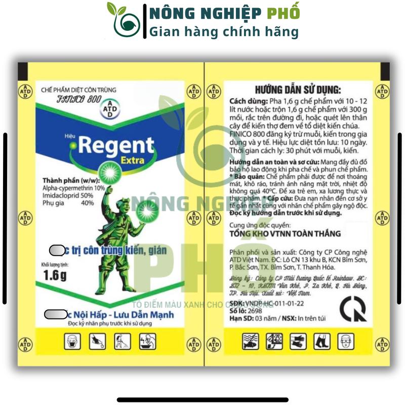 [10 GÓI + Freeship] Thuốc Diệt Kiến Gián Sinh Học REGENT 800 (gói 1.6gr) - Chế phẩm diệt côn trùng đa năng diệt sạch kiến, gián, bọ chét, mạc gà, sâ.u kháng