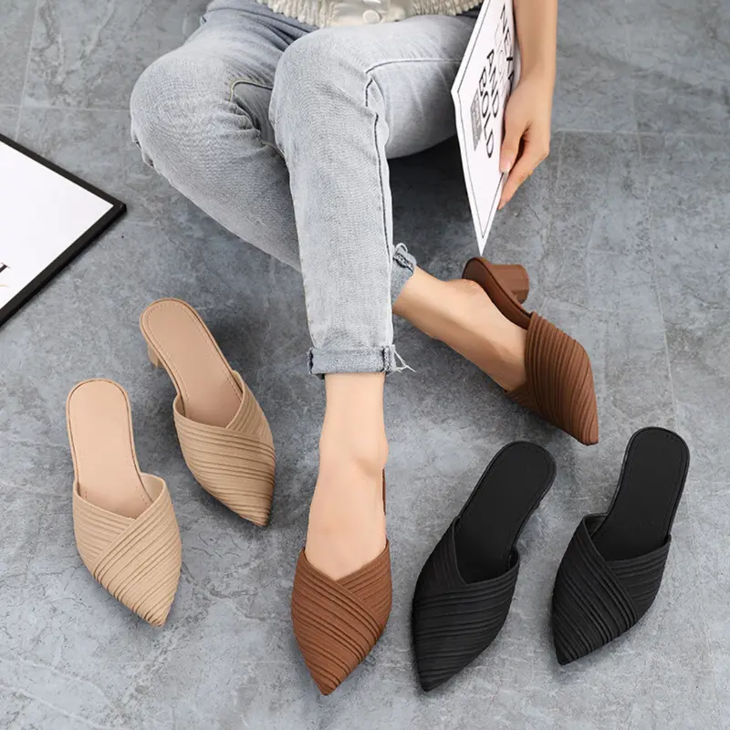 OKAIDO OFFICIAL Sandal Mules Heels Wanita Perempuan Cewek Slip On Gaya Fashion Korea Style Karet Hitam Cream Mewah Elegan Dan Anggun 7