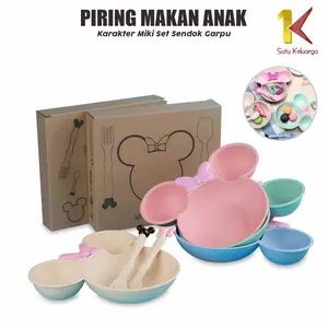 [COD] SK C373 Piring Makan Anak Karakter Miki Set Sendok Garpu Mangkok Makan Jerami Gandum Kitchenware