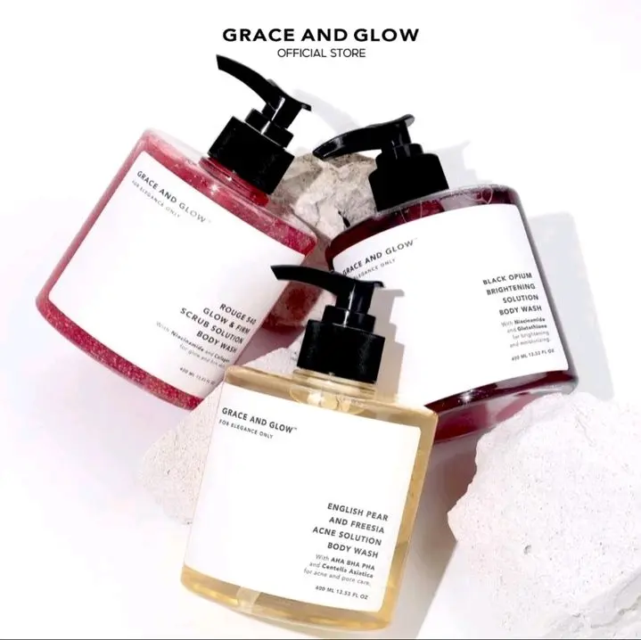 ￼Grace and Glow Brightening Body Wash | Shower Gel | - Sabun Mandi Cair Mencerahkan Kulit dan Melembabkan kulit with Niacinamide + Glutathione Mandi Soap Tubuh Wangi Cair Mencerahkan