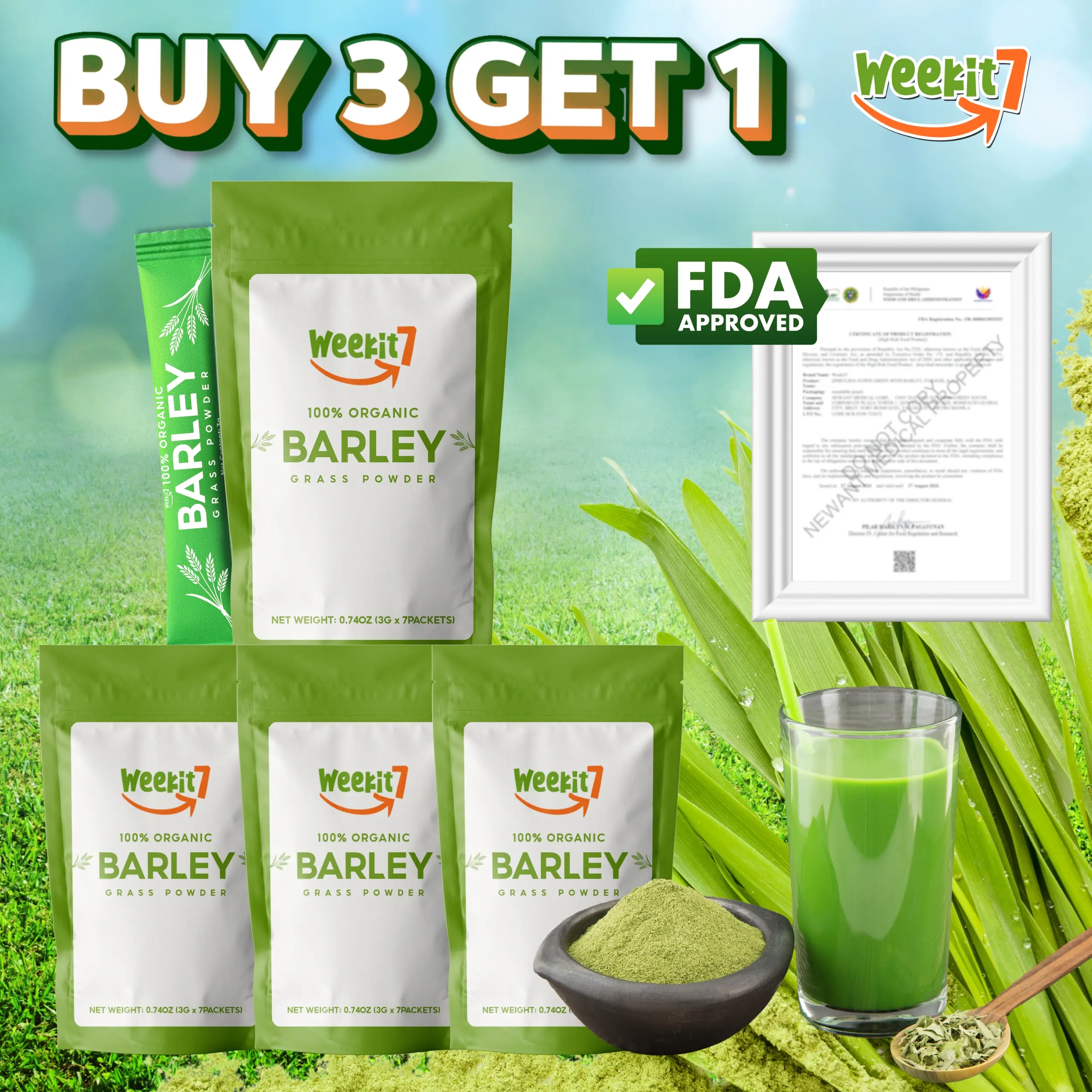 Live Barley Grass Powder Drink Buy 3 Get 1 free total of 4 pcs (28 sanchet)  pure organic barley Edible dietary