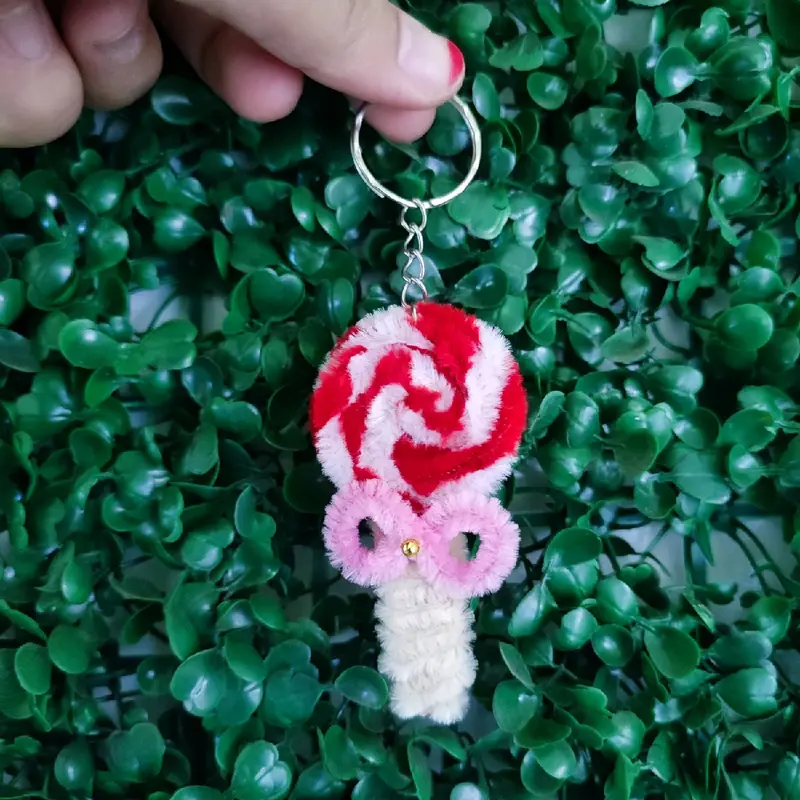 Sovenir Gantungan Kunci Lolipop Kawat Bulu ll Ganci pipe cleaner ll Sovenir pernikahan ll gift ganci even 5