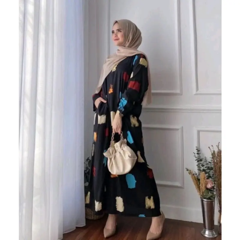 COD DASTER GAMIS RAYON LENGAN PANJANG JUMBO LD 120 Dress Muslim Bunga Ibu 6