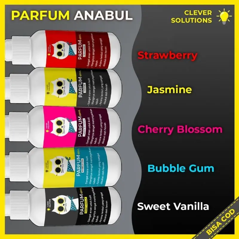 Parfum Kucing Kelinci Wangi Tahan Lama spray 60 ml Aroma Cerry Vanilla Jasmine Bubblegum Strawberry 1