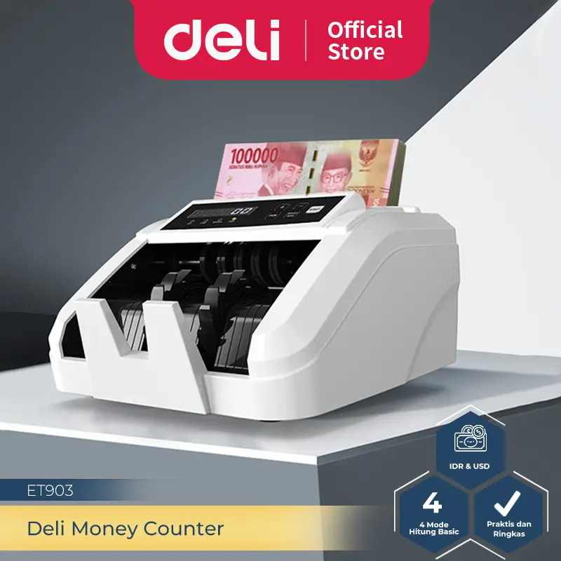 Deli Mesin Hitung Uang / Bill Money Counter Hemat & Rinkas Non Deteksi Keaslian Uang, Hanya Hitung ET903