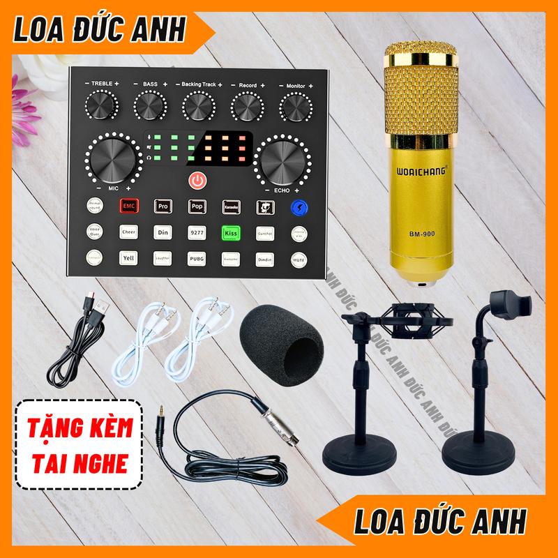 Bộ Sound Card V8S Đời Mới Mic BM900 Chuyên Thu Âm, Hát Livestream Có Bluetooth, Kẹp Điện Thoại và Tai Nghe