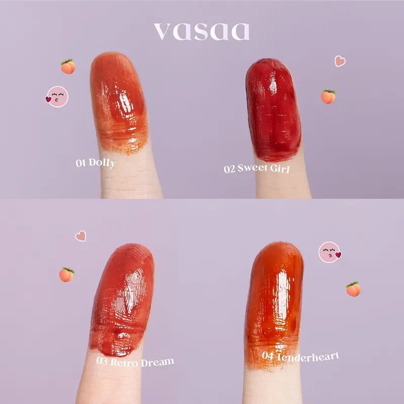 [Clearance Sale ED 2026] Vasaa Liptint Glossy Stain 3g Lip Stain Soft Stay Glassy Finish Lip Tint Ringan Tahan Lama Untuk Bibir Kering Girl Peach 5